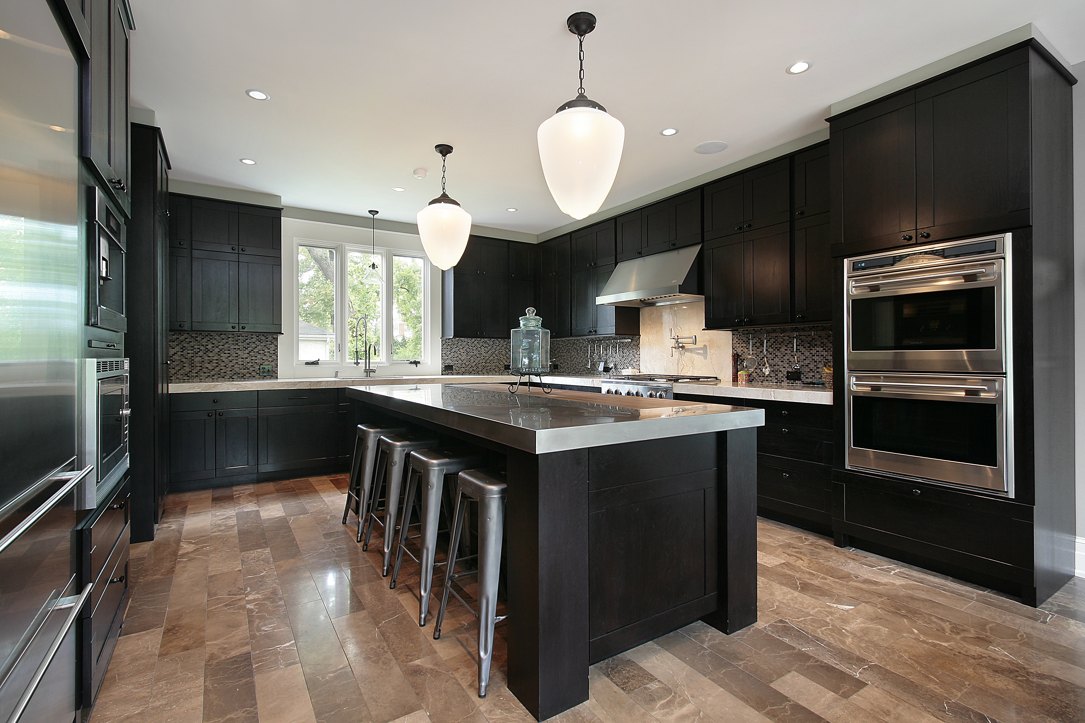 A Modern Kitchen Featuring Sleek Black Cabinets